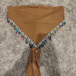 SHEIN Brown Maxi Skirt with Multicolor Bead Trim